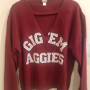 VS PINK Gig ‘Em Aggies Cutout Sweatshirt, NWT, XS